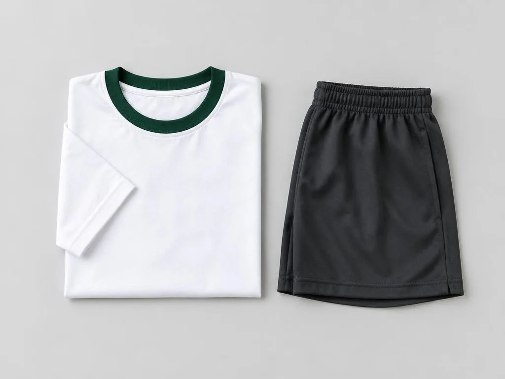 Camiseta e bermuda escolares sem marca — imagem ilustrativa gerada por IA